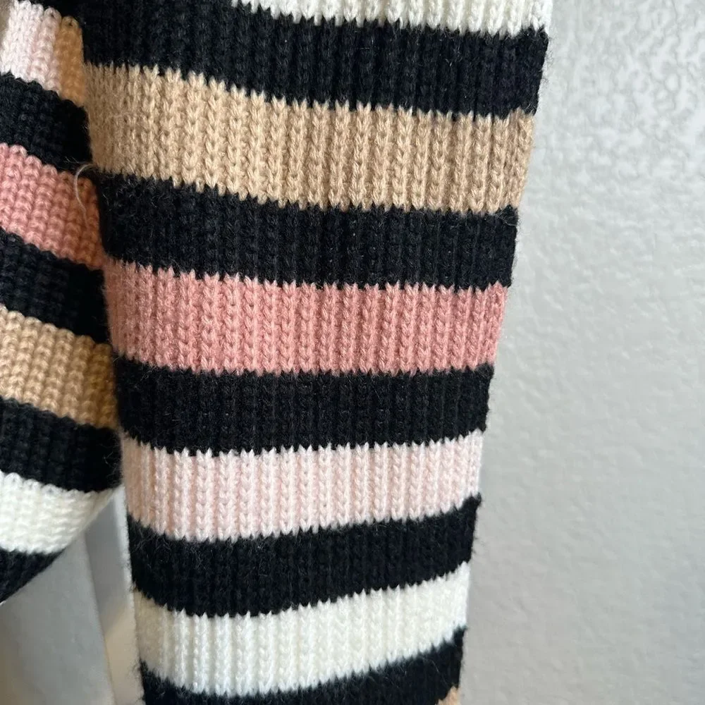 NWOT Kate Spade Knot Scarf Wide Stripe Peony Black Pink Tan -